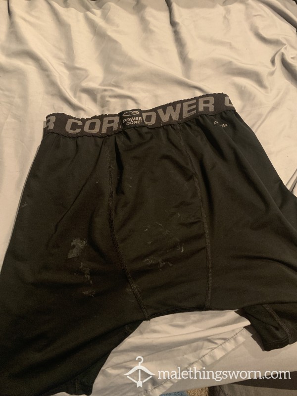 Cum Stained Black Underwear. Absolutely Covered Inside And Out