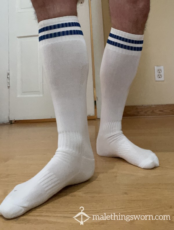 Customizable Blue Striped Athletic Socks