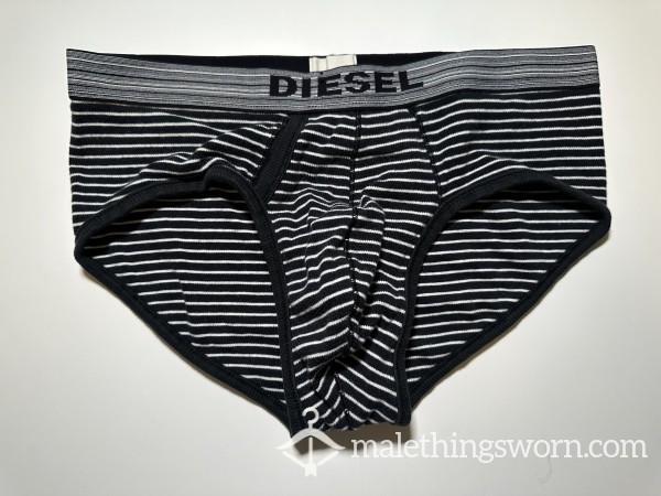 Diesel Striped Brief - Large, Black And White