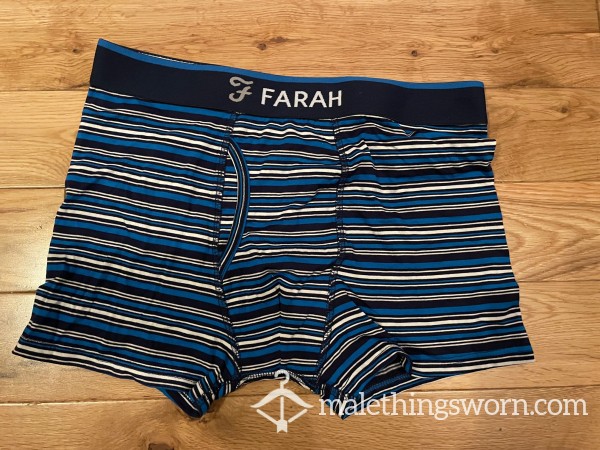 Farah Striped Blue Silky Bamboo Boxer Trunks With KeyHole Fly (M)