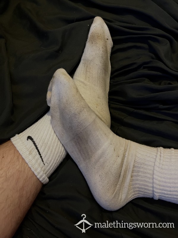 Filthy Long White Nike Socks