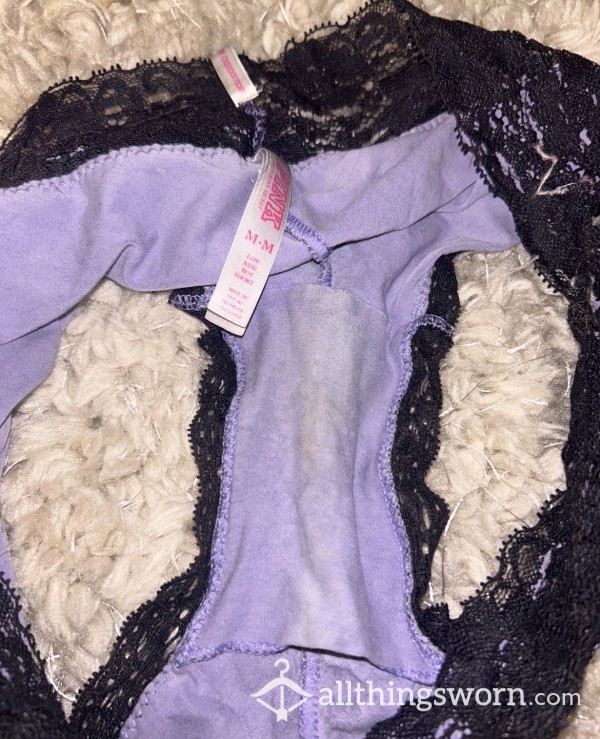 Five Year Worn, Purple And Black Lace Victoria’s Secret Booty Short! 💦💦
