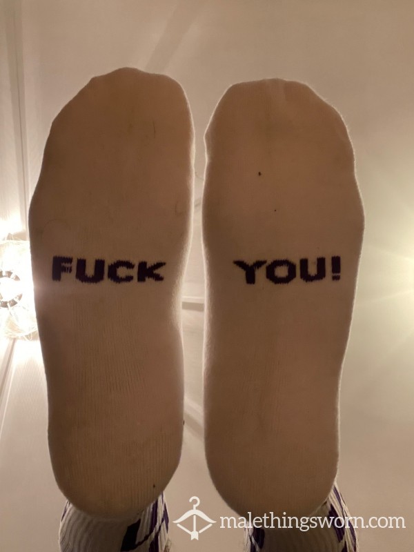 FUCK YOU! SSS World Corp. White Sports Crew Long Socks - Ready To Be Customised For You