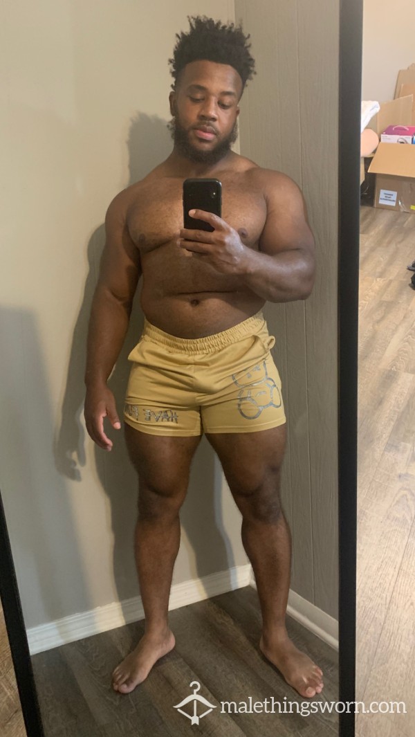 Golden Gym Shorts. Very Sweaty And Worn From The Gym, Super Musky And Distressed.