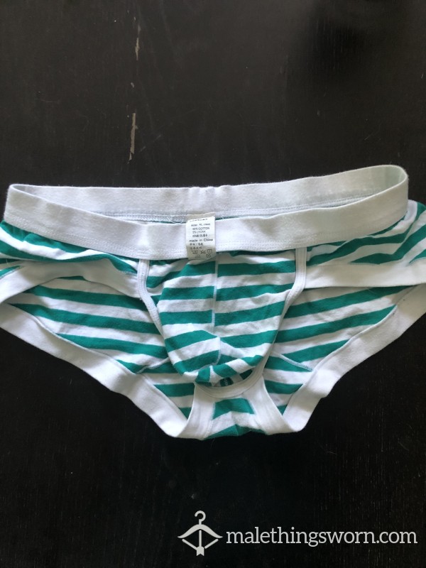 Green And White Striped Briefs XL