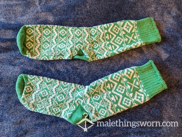Green And White Thick Socks