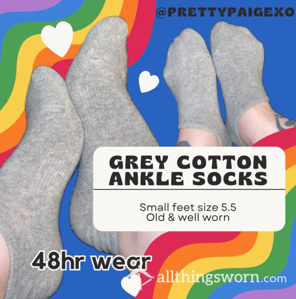 👣 Grey Ankle Socks🤍 Small Feet Size 5.5 😉 Worn 48hrs 🫶🏼💦