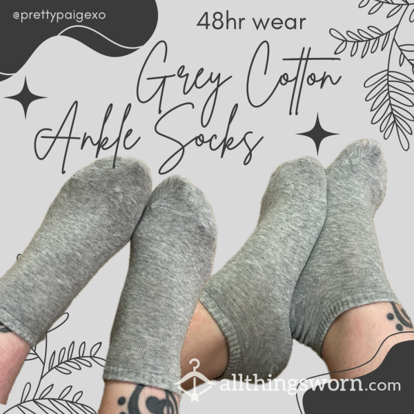 Grey Cotton Ankle Socks 😏 Small Size 5.5 Feet 👣 Worn 48hrs 💋