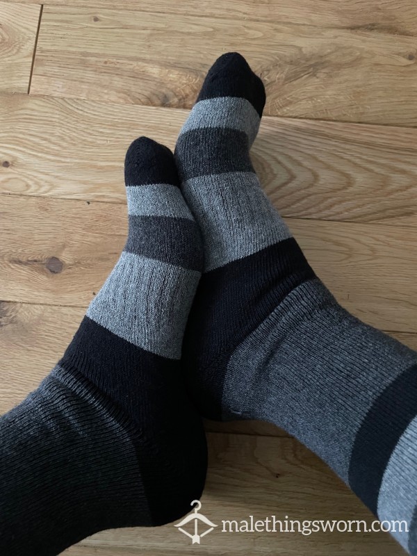 Grey Stripped Thick Wool Walking Rambling Socks - Wanna Sniff?