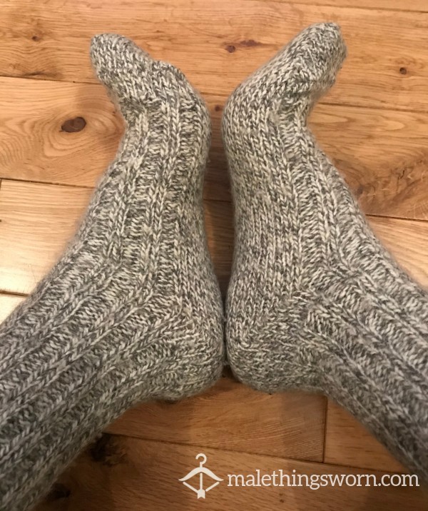 Grey Thick Knitted Wool Boot Socks Sweaty