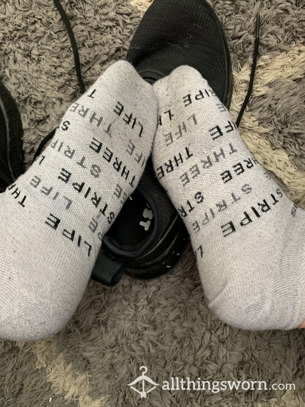 Grey Worn Adidas Gym Ankle Socks