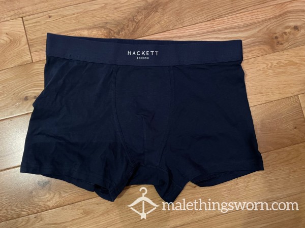 SOLD - Hackett London Navy Boxer Trunks With Logo Waistband (M)