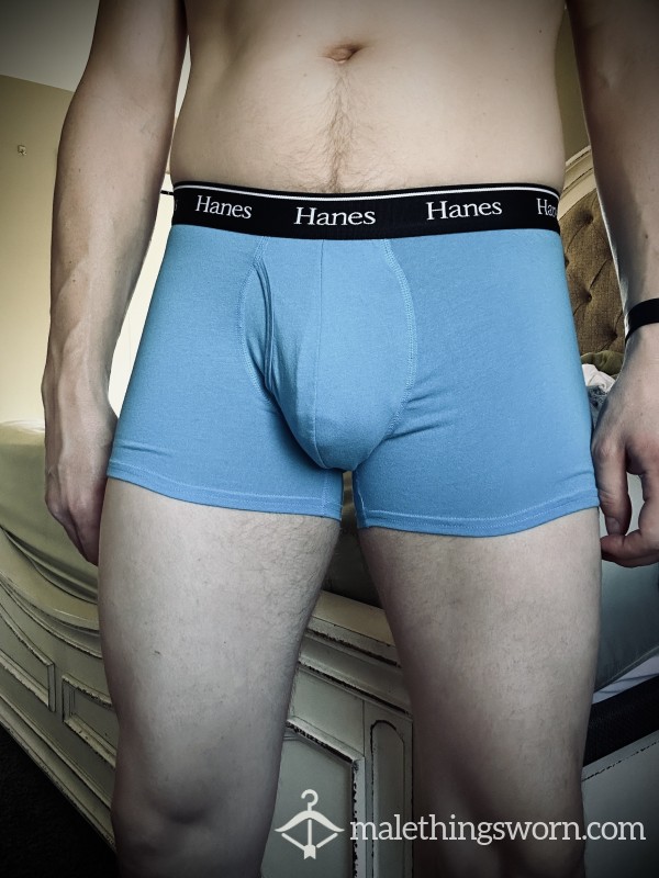 Hanes Boxer Briefs, Stretch Cotton Moisture-Wicking, Low Rise Fit--Blue/Size Medium