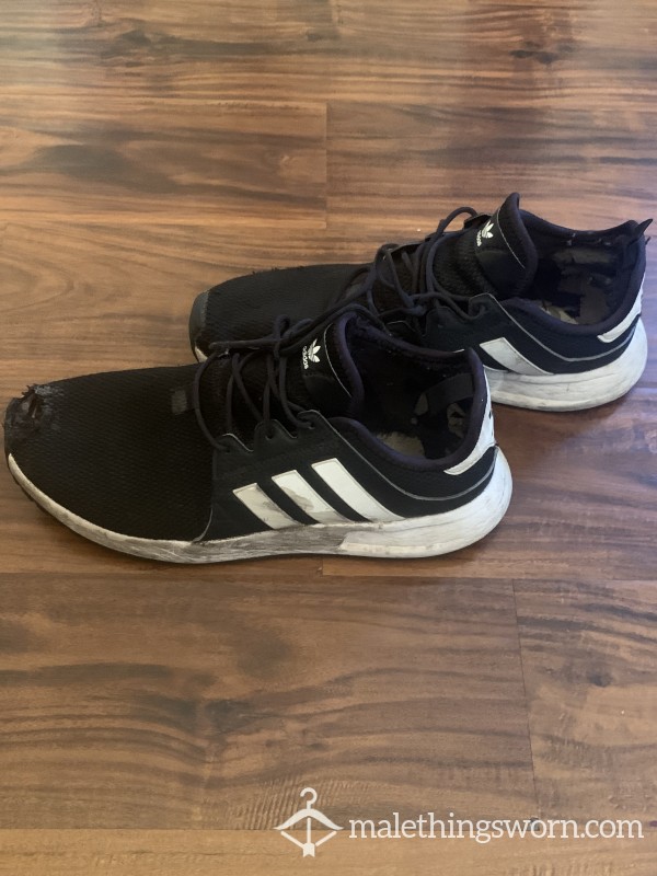 Heavily Worn Black Adidas Shoes Size 8