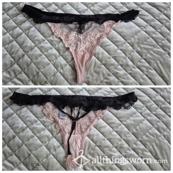 Lace G String Thong Pink / Black