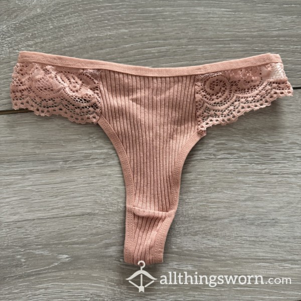 Light Pink Cotton & Lace Thong