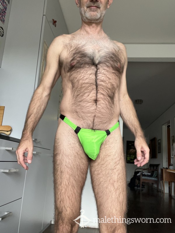 Lime Green & Black Swim Thong With Sliders