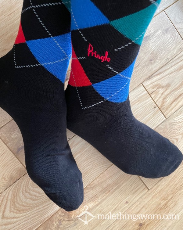 Luxury Pringle Scotland Argyle Patterned Dress Socks With Embroidered Logo, You Want To Sniff A Bit Of Class?