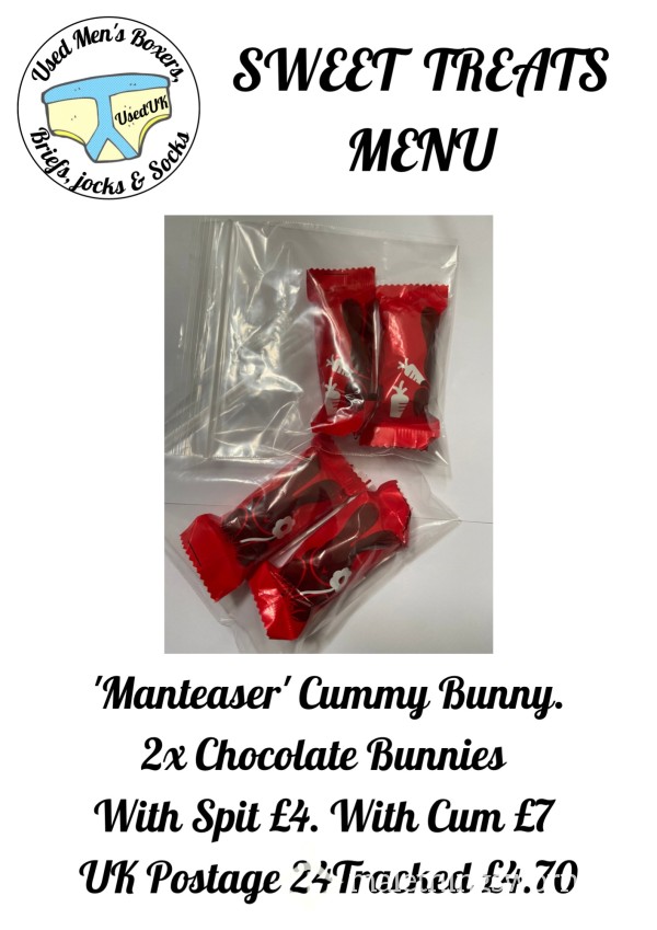'Manteaser' Cummy Bunnies. 2x Chocolate Bunnies With Spit Or Cum. From £4 Plus Postage. See Photo