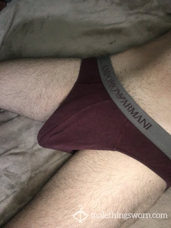 Maroon Briefs; Will Wear For Days And Take Requests For An Extra Charge
