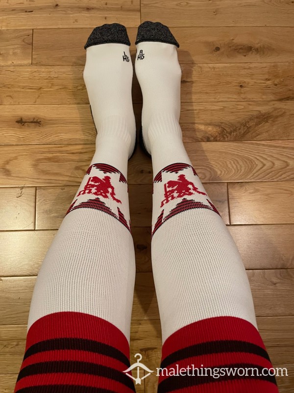 Men's Adidas Manchester United FC White & Red Soccer Football Long Sports Socks