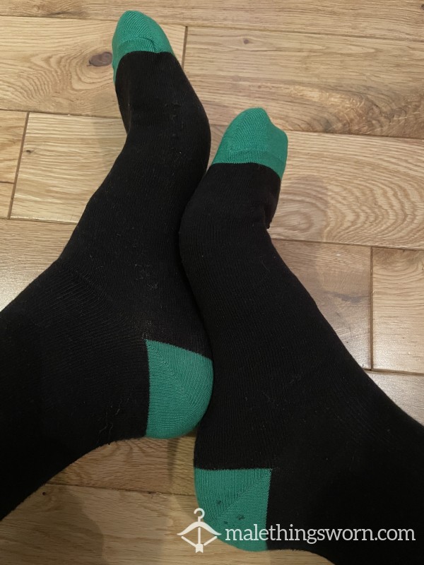 Men's Black Dress Socks With Green Coloured Heel & Toe, You Want To Sniff?