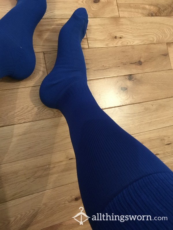 Men's Blue Soccer Football Long Sports Socks