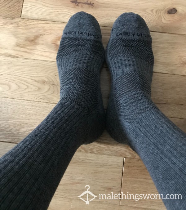 Men's Calvin Klein Grey Thick Pattern Dress Socks, You Want To Sniff?