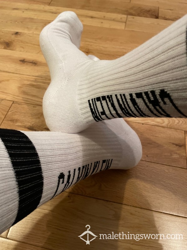 Men's Calvin Klein White Crew Sports Socks With Black Stripe, You Want To Sniff?