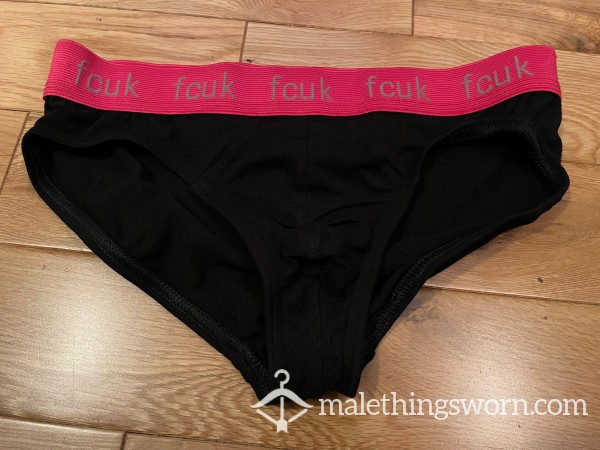 Men's FCUK Black Tight Fitting Briefs With Pink Waistband (S)