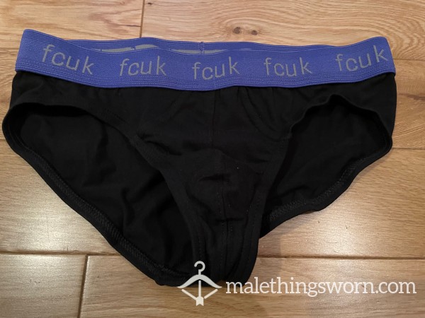 Men's FCUK Black Tight Fitting Briefs With Purple Waistband (S) photo