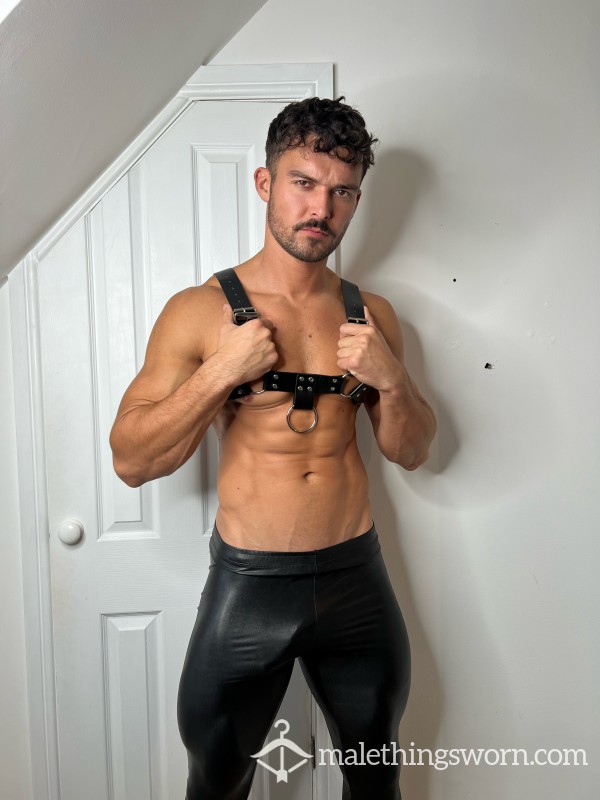 Mens Leather Harness And Faux Leather Leggings