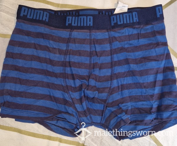 Mens Striped Blue Puma Boxers (medium) Unwashed And Used