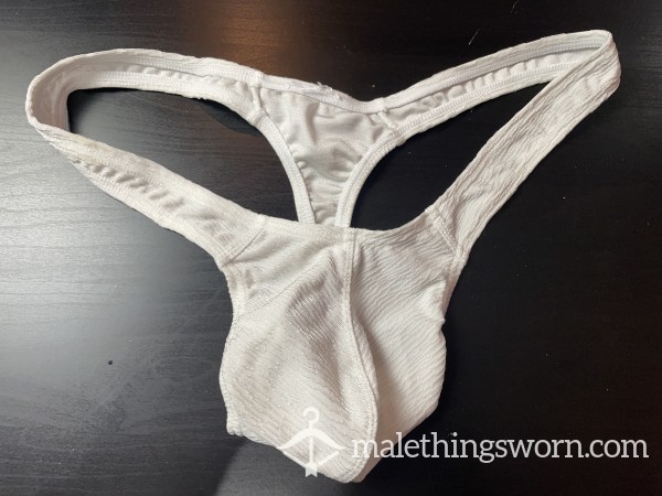Men’s Tight White Thong Ball Hugging Ass Tight - Size Large