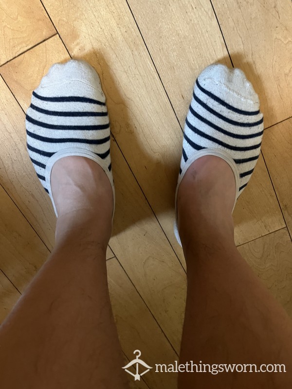 Mens Worn Short Black And White Socks Striped
