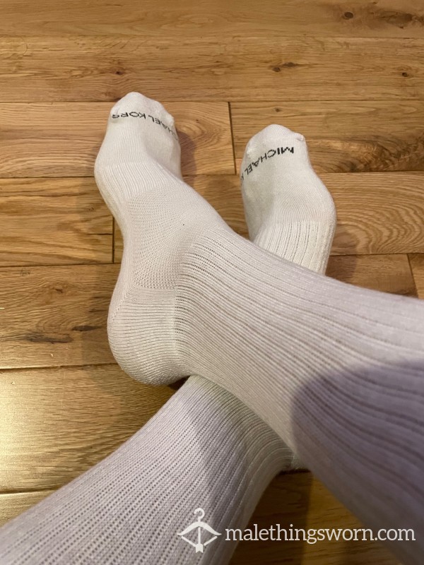 Michael Kors Chav White Sports Crew Socks With Grey Logo - Ready To Be Customised For You