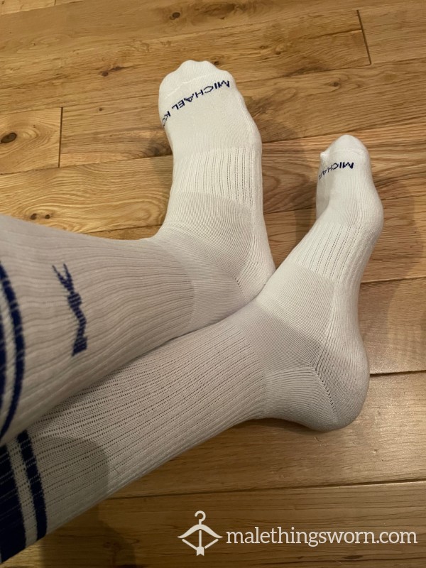 Michael Kors Chav White Sports Crew Socks With Navy Logo & Stripe - Ready To Be Customised For You