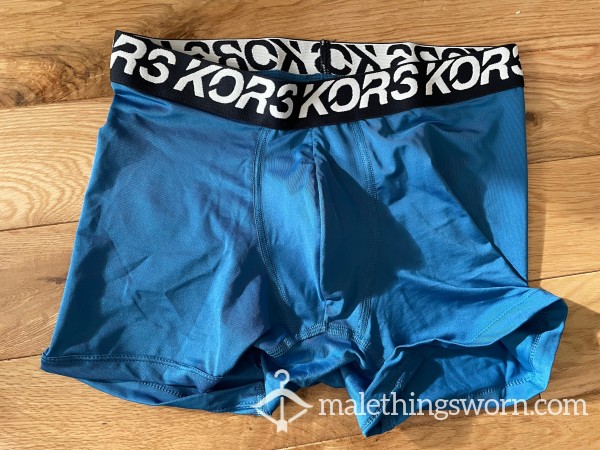 Michael Kors Tight Fitting Silky Polyester Microfibre Blue Compression Boxer Shorts (S) photo