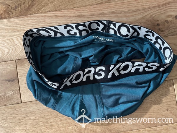 Michael Kors Tight Fitting Silky Polyester Microfibre Teal Green Compression Boxer Shorts (S)