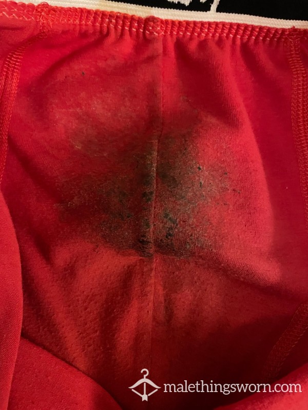 Nasty Stinky Boxers 4 Weeks Worn With Cum & Piss Drops Money Clothing Red Tight Fitting (S)