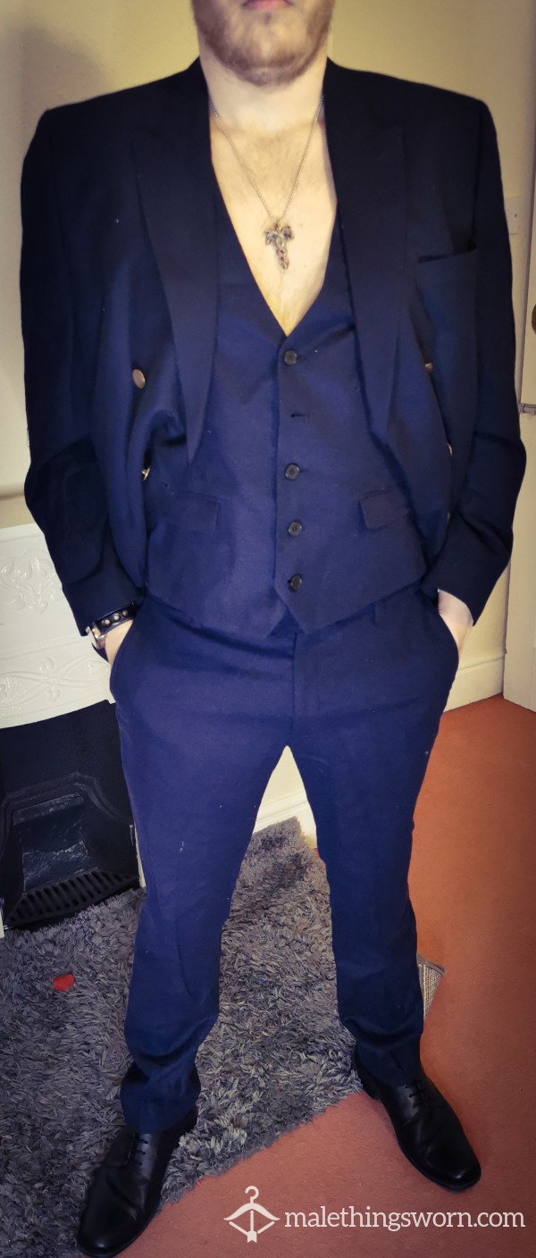 Navy Pinstripe Full Suit - Jacket, Trousers & Waistcoat