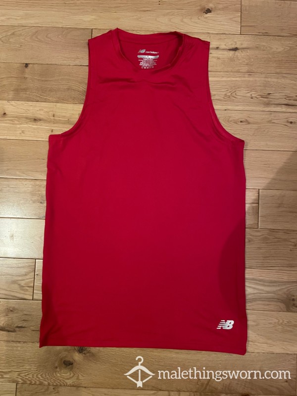 New Balance Performance Red Sleeveless Undershirt Silky Soft Workout T-shirt (S) - Smell My Pits