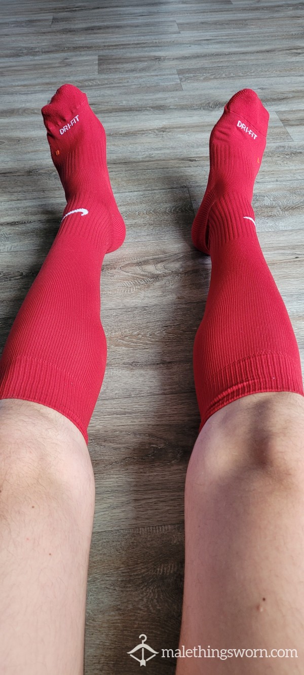 Nike Red Football Socks In The Puma Sneakers