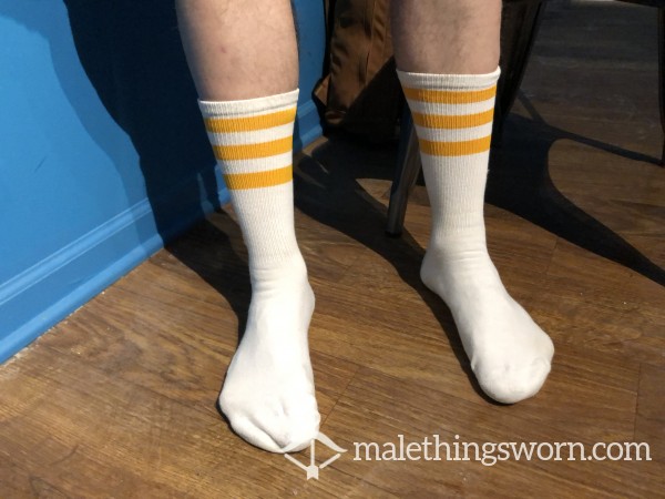 Old School Tube Socks With Yellow Stripes photo