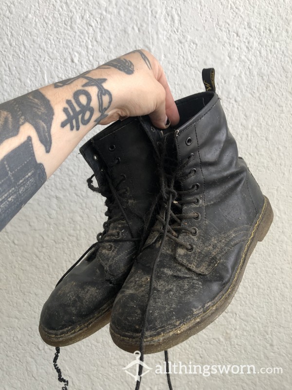 Old Worn Stinky And Filth Covered Boots.