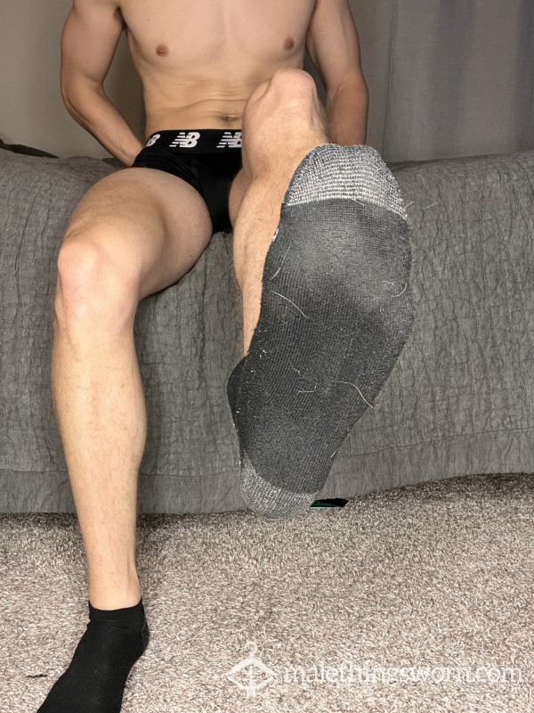 PAIR OF USED GYM SOCKS From A Sweaty College Jock - Black Fruit Of The Loom No-Show Socks