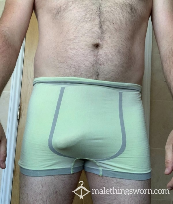 NOW SOLD - Pair Of Used Green Boxers. Hand Prints On Cheeks!
