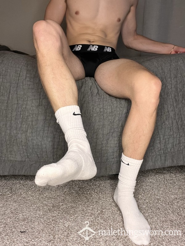PAIR OF USED GYM SOCKS From A Sweaty College Jock - White Nike Crew Socks