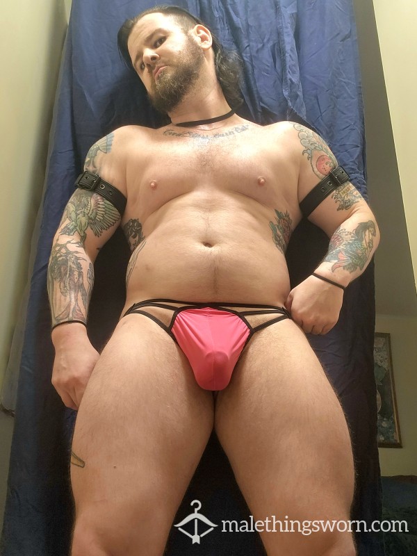 Pink And Black Thong Worn By Sweaty Powerlifter
