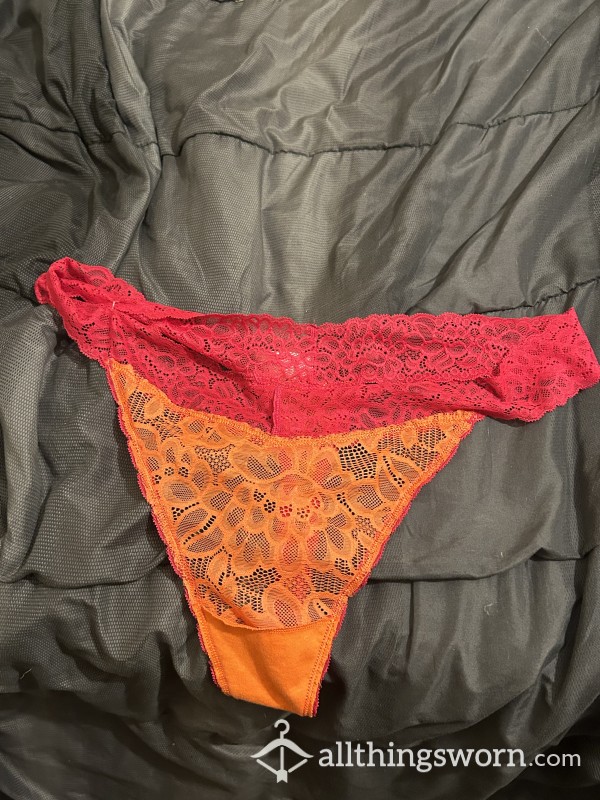 Pink And Orange Lacey Thong